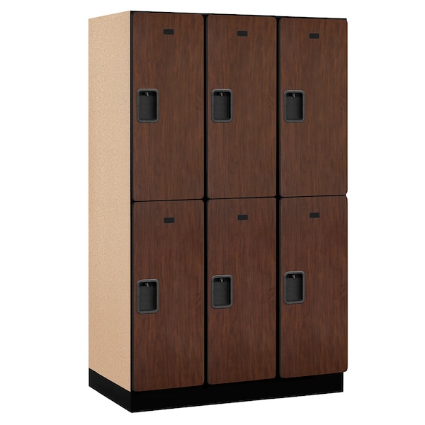Wardrobe Locker, 45" W, 21" D, 76" H, (3) Wide, (6) Openings, Mahogany